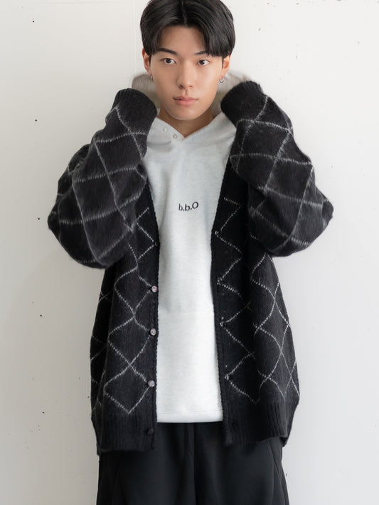 【bbO】シャギーモヘアタッチダイヤニットカーディガン