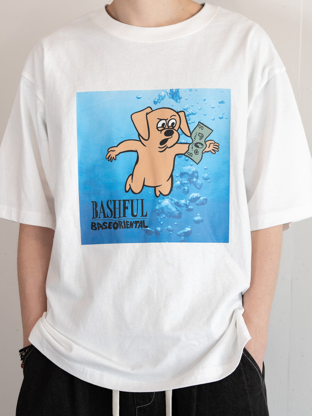 [SET]【bbO】ベースくんキャッチザマネーT +【bbO】イージーコクーンワイドデニムパンツ(2set)