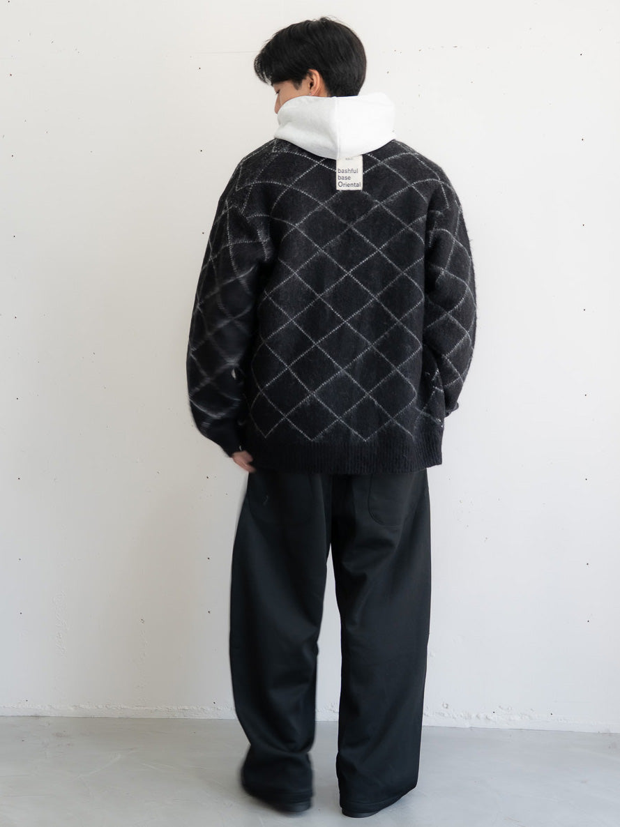 【bbO】シャギーモヘアタッチダイヤニットカーディガン