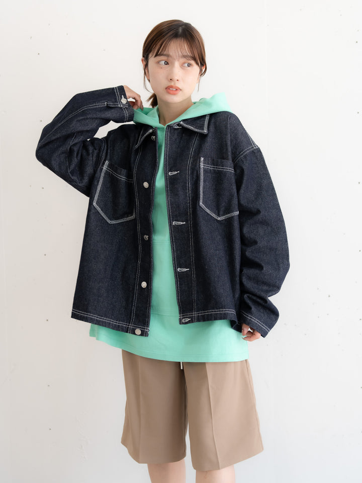 【bbO】ステッチデザインショートデニムジャケット
