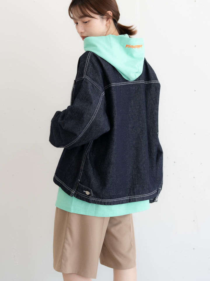 【bbO】ステッチデザインショートデニムジャケット