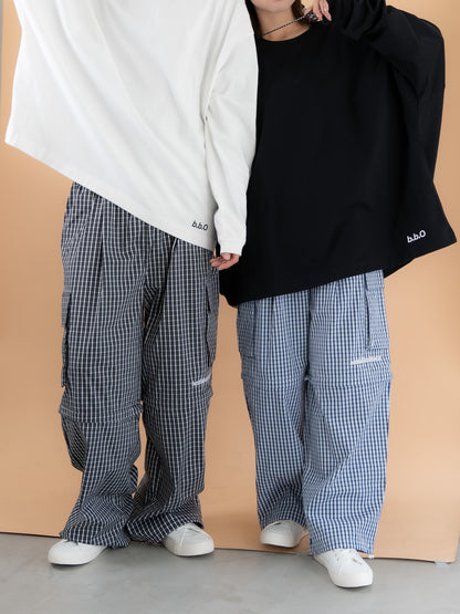 [SET]バックロゴボリュームロンT +チェック柄2WAYカーゴポケットパンツ(2set)