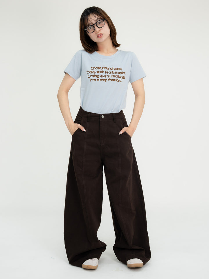 [SET]【bbO】フロッキー4段ロゴTシャツ+【bbO】カーブラインブラウンデニムパンツ(2set)