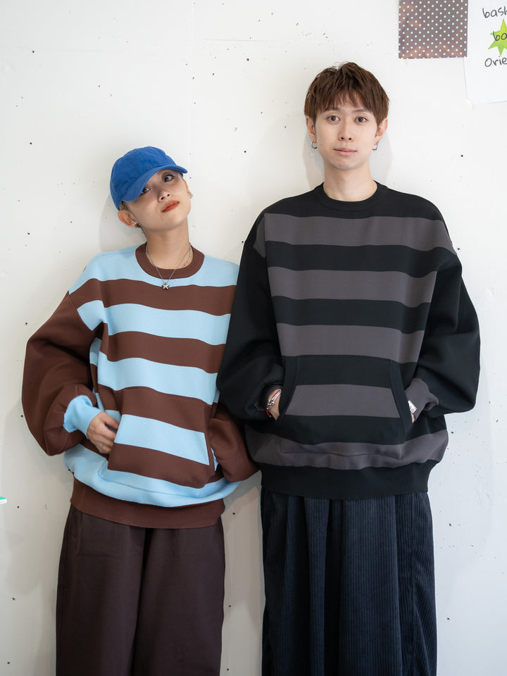 【bbO】ビッグシルエットワイドボーダーニットトップス