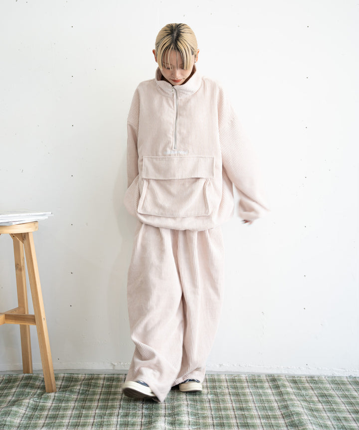 【一部サイズカラー予約】【bbO】コーデュロイハーフジップアノラックx【bbO】イージーコクーンワイドコーデュロイパンツ（2枚組み）
