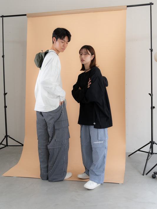 [SET]バックロゴボリュームロンT +チェック柄2WAYカーゴポケットパンツ(2set)