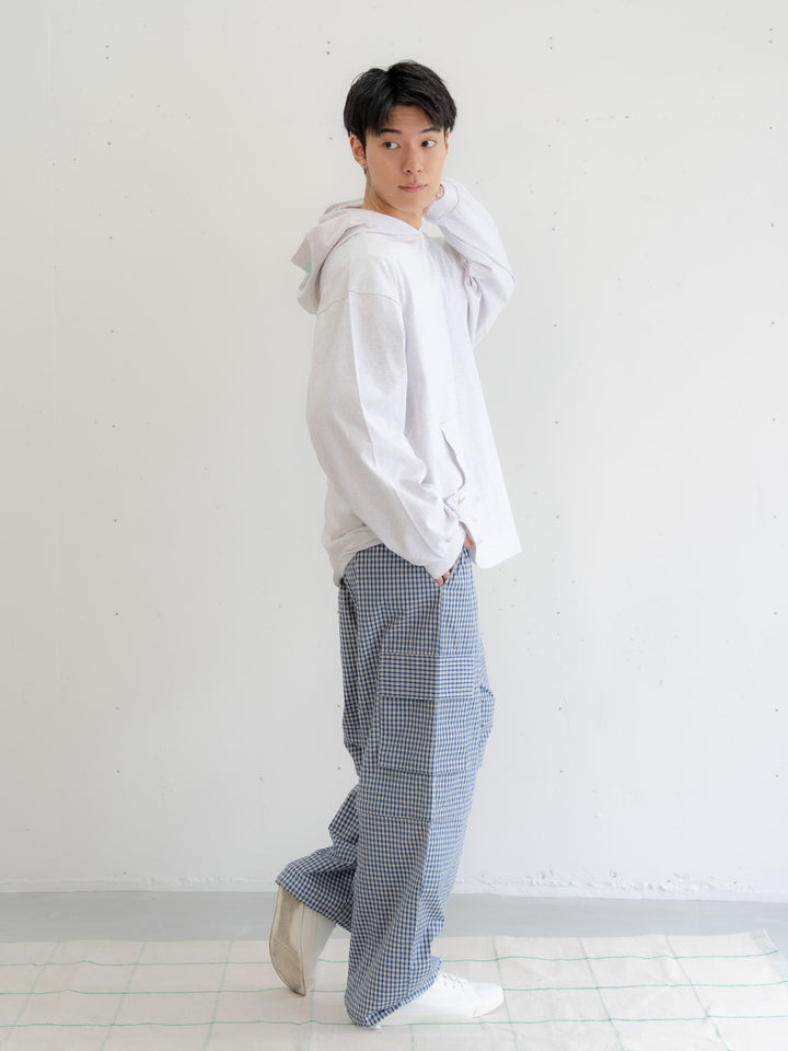 [SET]【bbO】ロゴビッグシルエットカットフーディー・パーカー+【予約】【bbO】チェック柄2WAYカーゴポケットパンツ(2set)