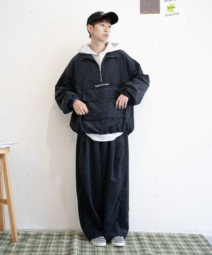 【一部サイズカラー予約】【bbO】コーデュロイハーフジップアノラックx【bbO】イージーコクーンワイドコーデュロイパンツ（2枚組み）