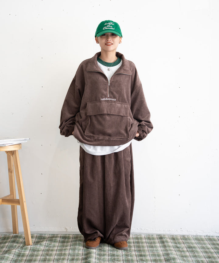 【一部サイズカラー予約】【bbO】コーデュロイハーフジップアノラックx【bbO】イージーコクーンワイドコーデュロイパンツ（2枚組み）