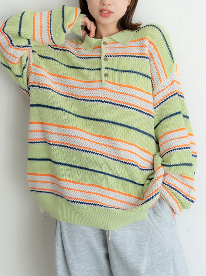 [SET]マルチボーダーポロニット+マルチボーダーポロニット(2set)