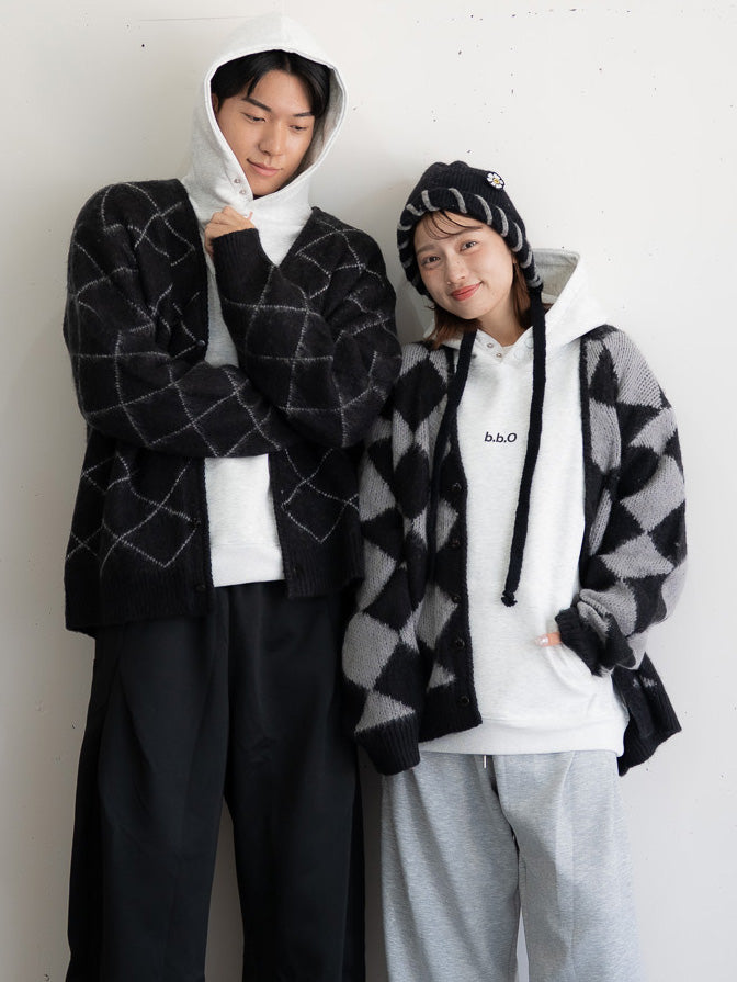 【bbO】シャギーモヘアタッチダイヤニットカーディガン