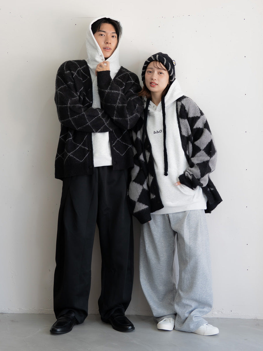 【bbO】シャギーモヘアタッチダイヤニットカーディガン