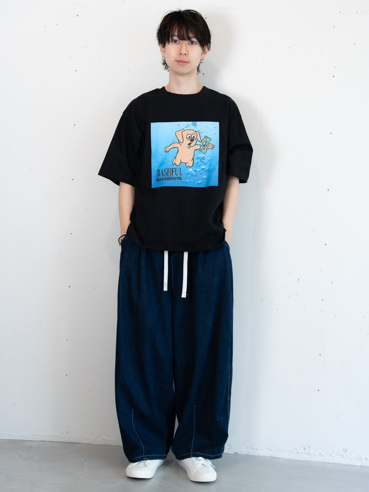 [SET]【bbO】ベースくんキャッチザマネーT +【bbO】イージーコクーンワイドデニムパンツ(2set)