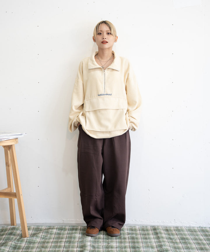 【一部カラーサイズ予約】【bbO】コーデュロイハーフジップアノラックx【bbO】イージーコクーンワイドスウェットパンツ（2枚組み）