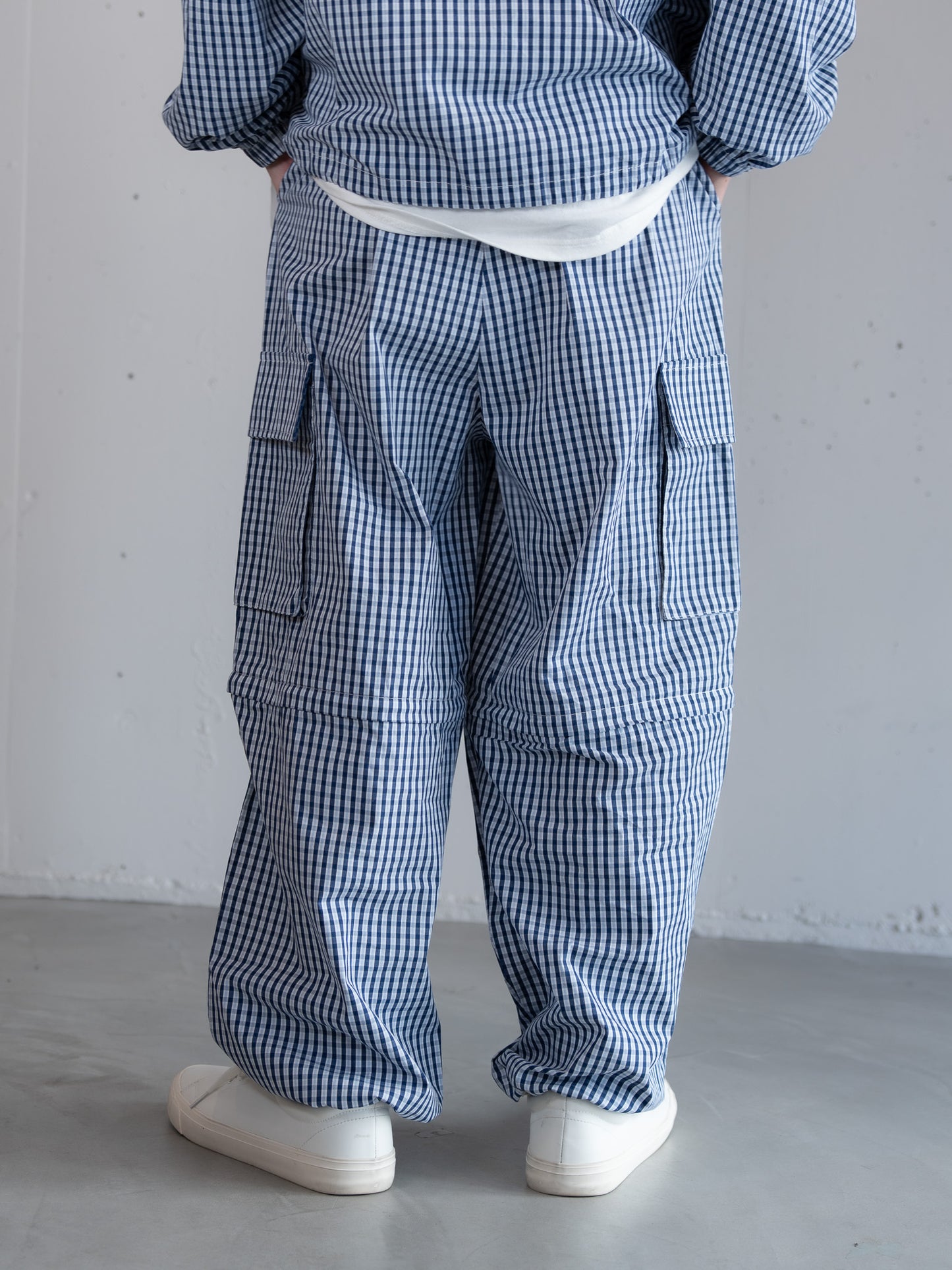 【bbO】チェック柄2WAYカーゴポケットパンツ