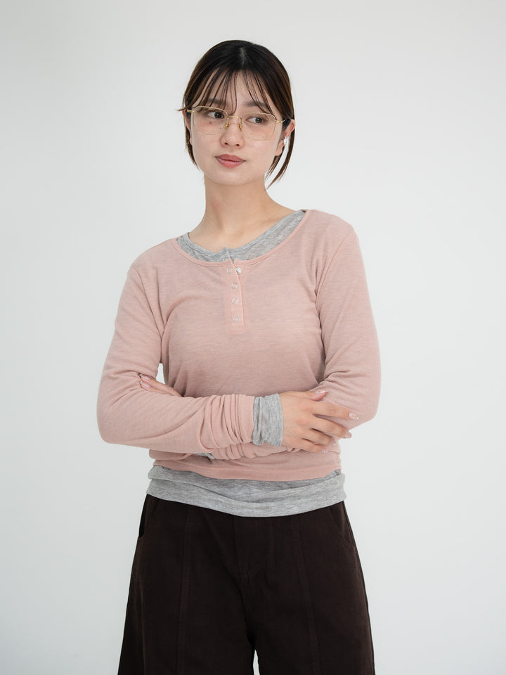 【bbO】シアーテレコヘンリーネックトップス