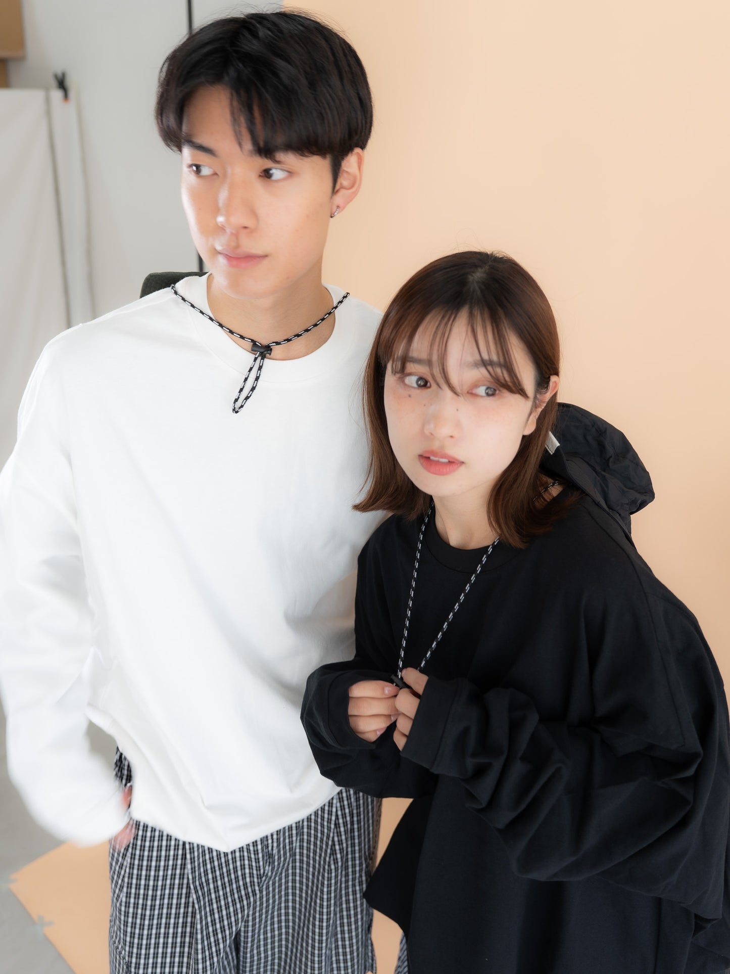 [SET]バックロゴボリュームロンT +チェック柄2WAYカーゴポケットパンツ(2set)