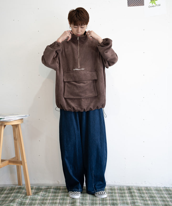 【一部サイズカラー予約】【bbO】コーデュロイハーフジップアノラックx【bbO】イージーコクーンワイドデニムパンツ（2枚組み）