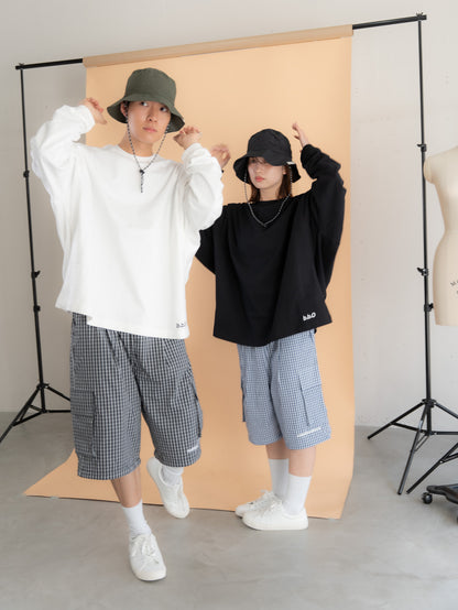 【bbO】チェック柄2WAYカーゴポケットパンツ
