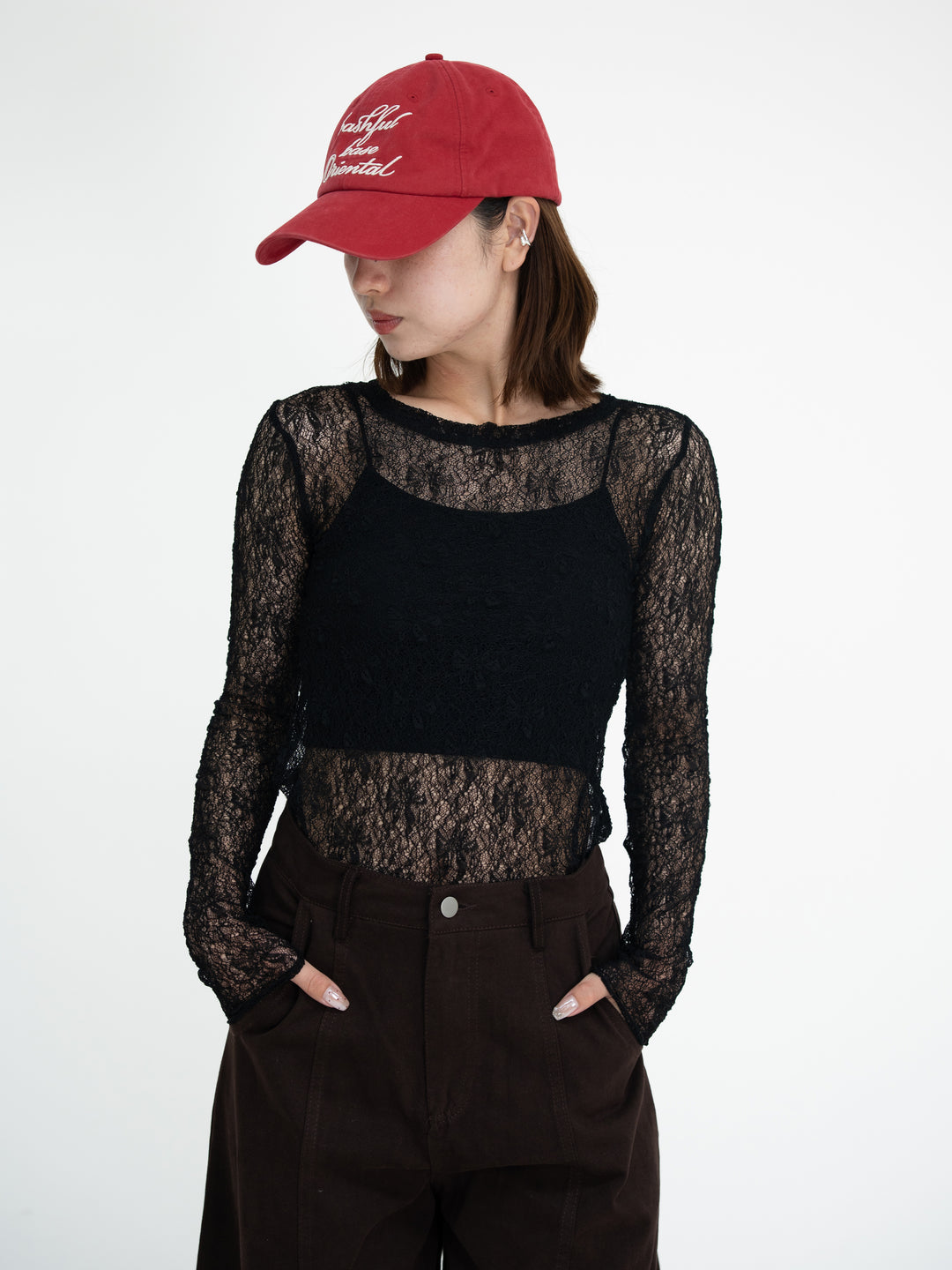 【bbO】ストレッチレースロングスリーブトップス