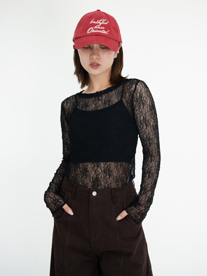 【bbO】ストレッチレースロングスリーブトップス