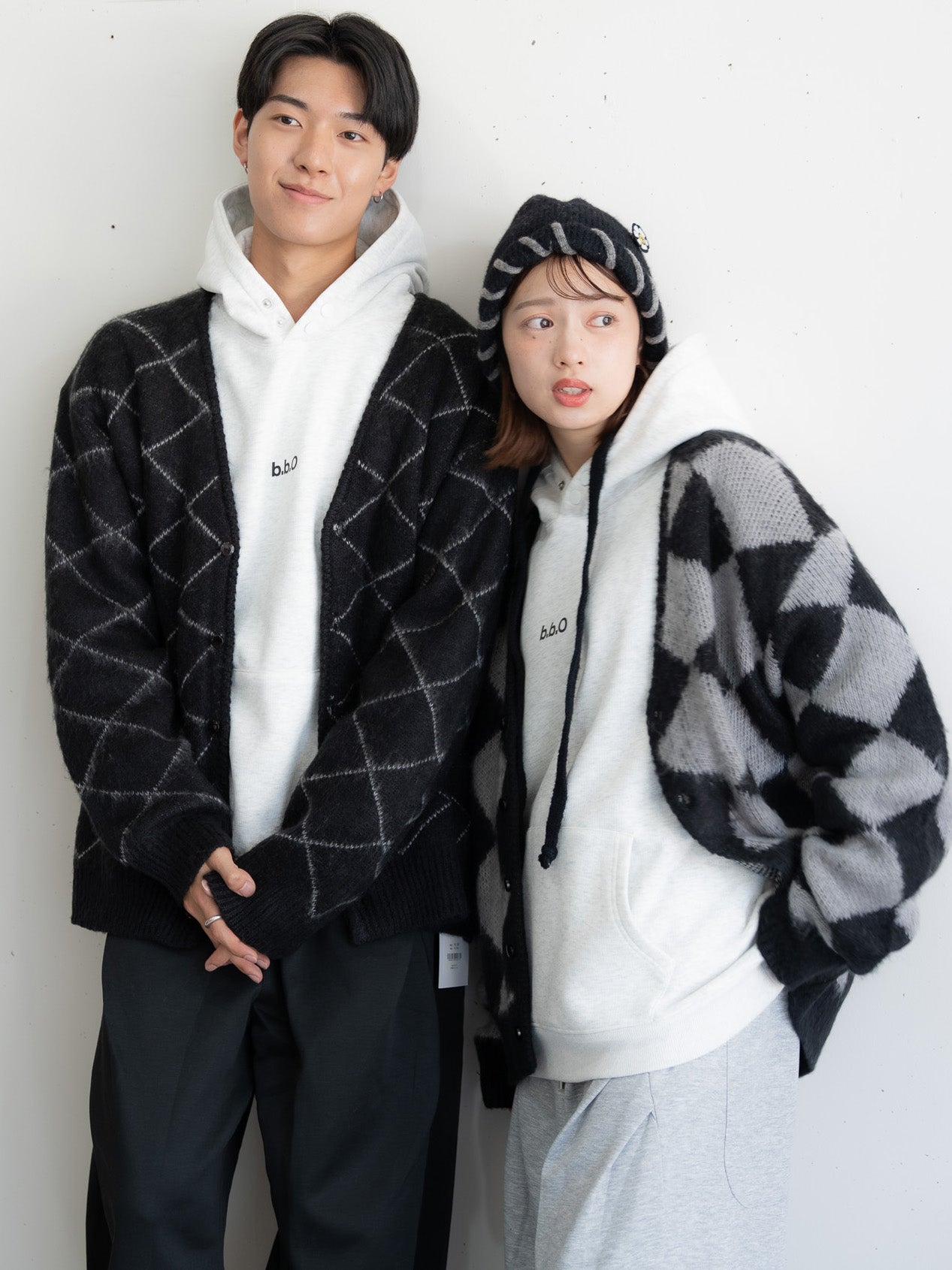 【bbO】シャギーモヘアタッチダイヤニットカーディガン