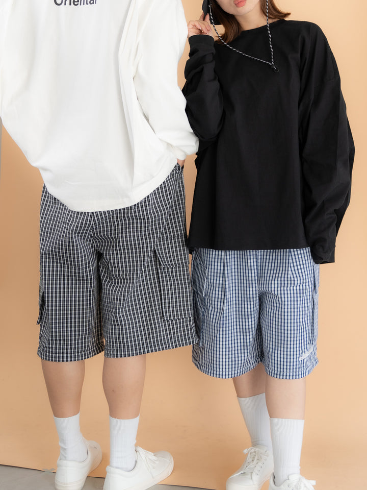 [SET]バックロゴボリュームロンT +チェック柄2WAYカーゴポケットパンツ(2set)