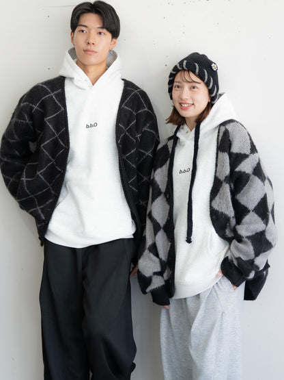 【bbO】シャギーモヘアタッチダイヤニットカーディガン