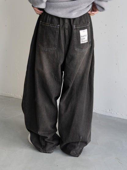 [一部予約/SET]ユーティリティマルチポケットナイロンベスト+イージーコクーンワイドデニムパンツ(2set)