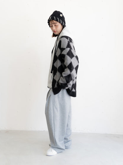 【bbO】シャギーモヘアタッチダイヤニットカーディガン