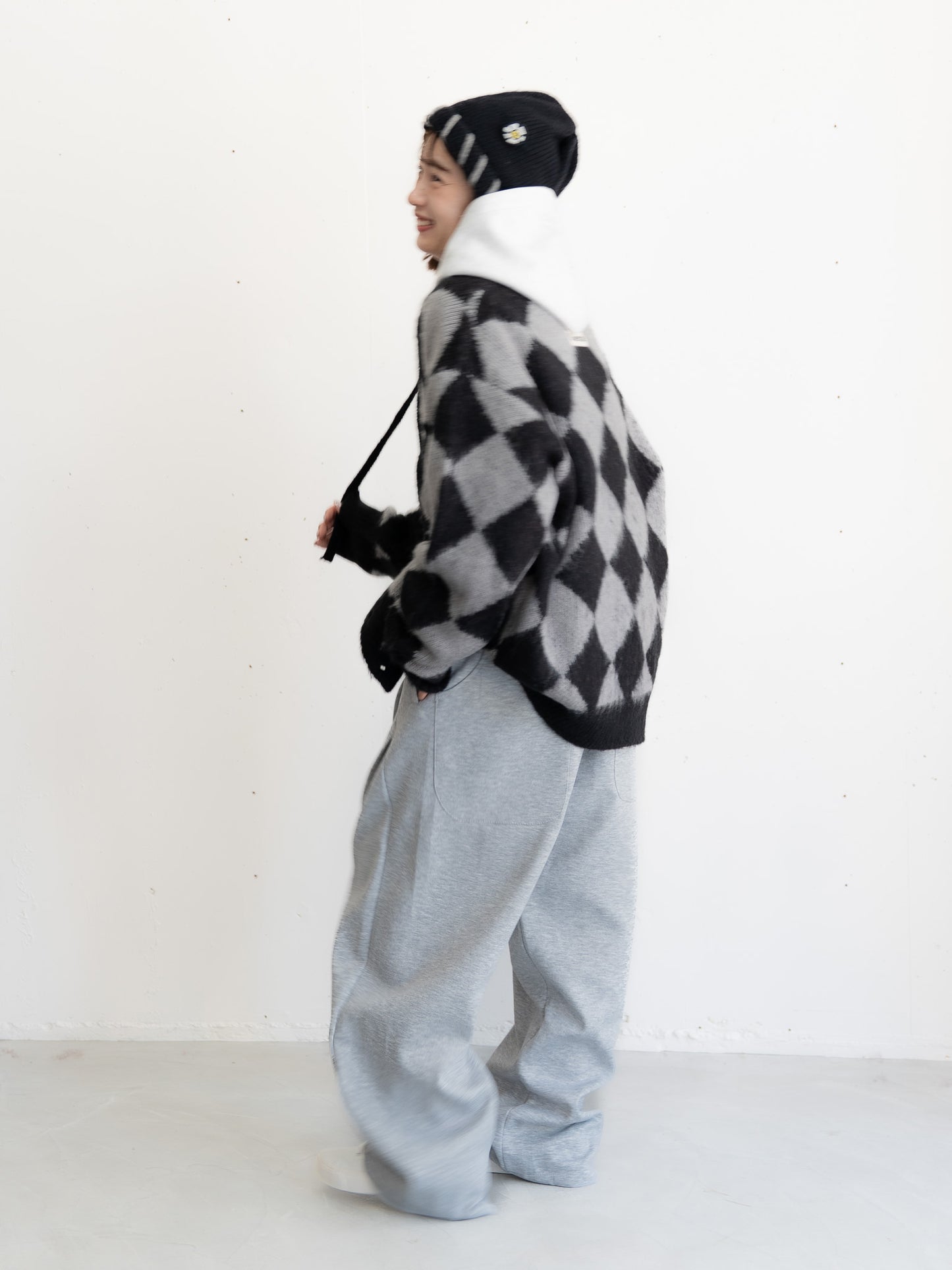 【bbO】シャギーモヘアタッチダイヤニットカーディガン