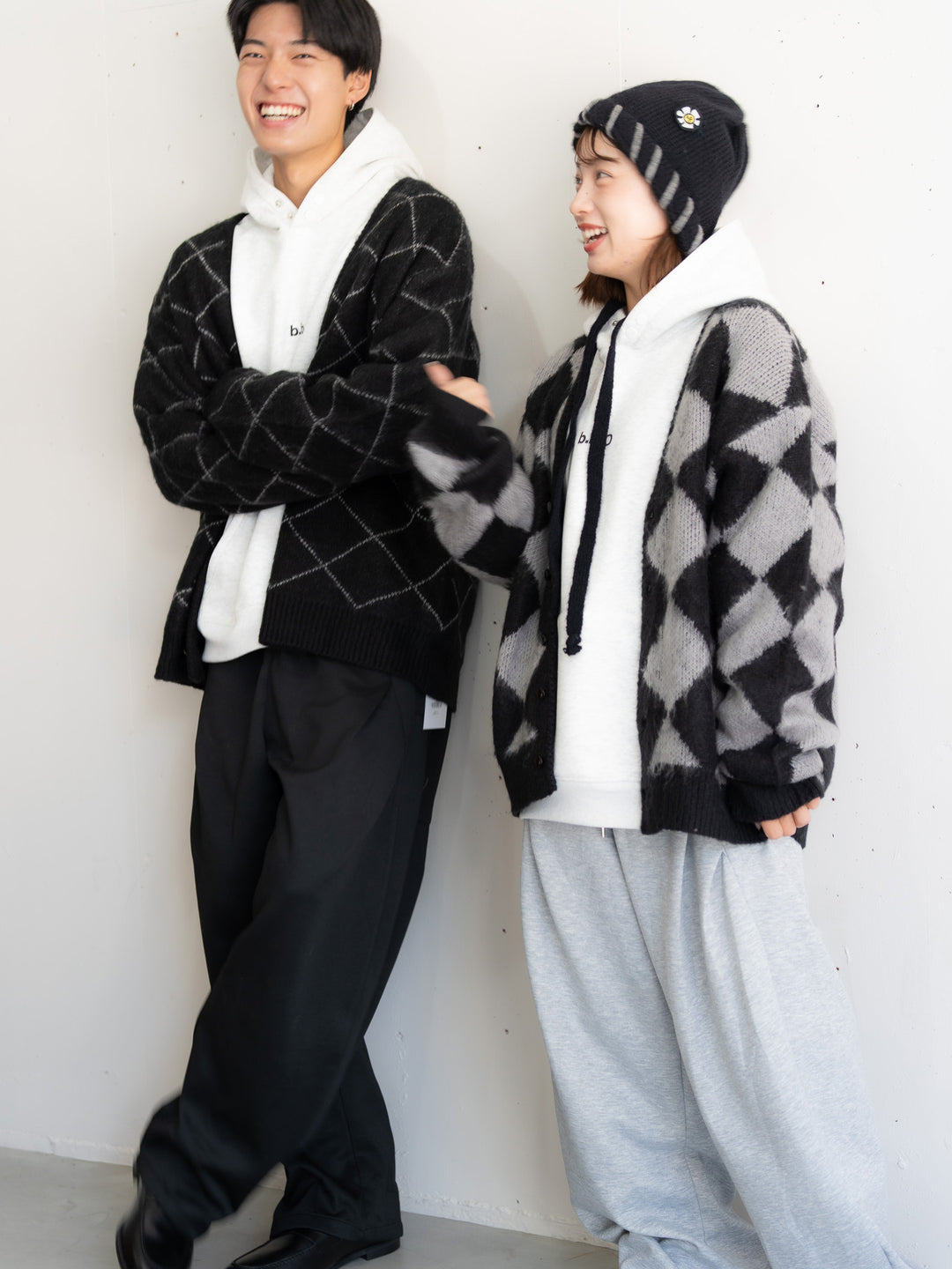 【bbO】シャギーモヘアタッチダイヤニットカーディガン