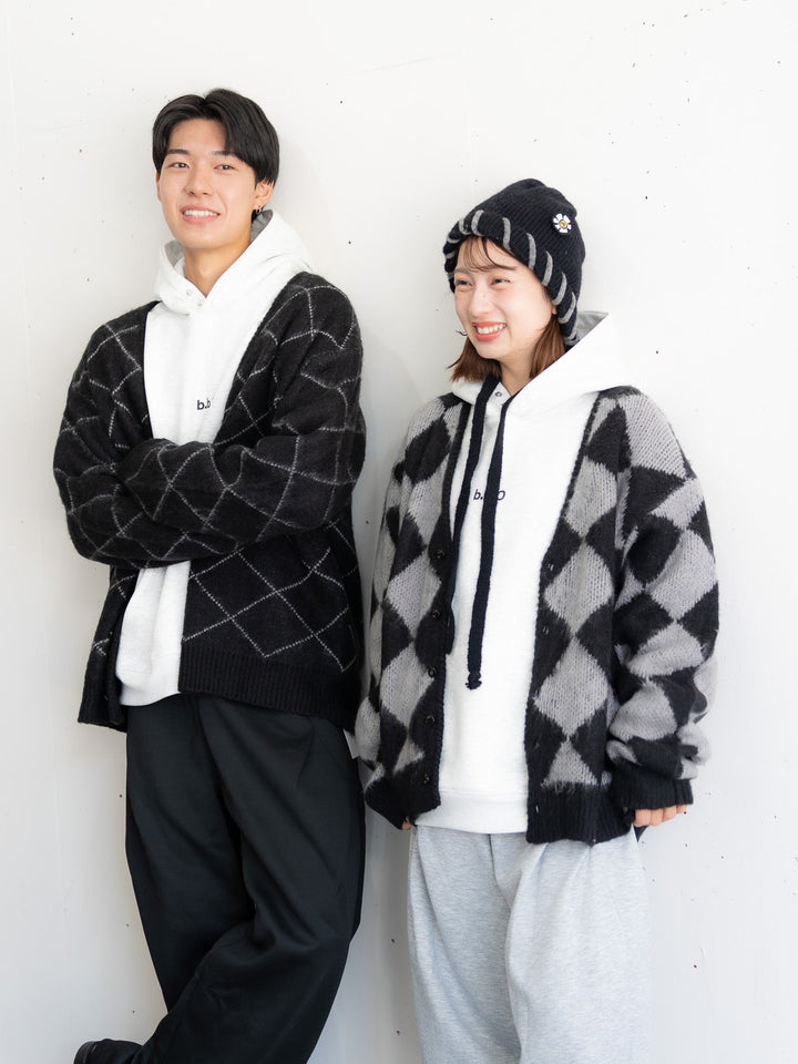 【bbO】シャギーモヘアタッチダイヤニットカーディガン