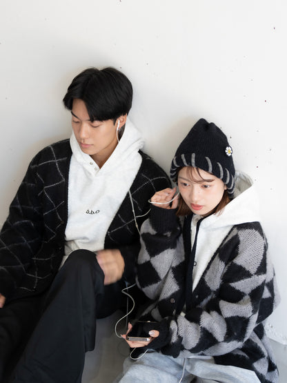 【bbO】シャギーモヘアタッチダイヤニットカーディガン