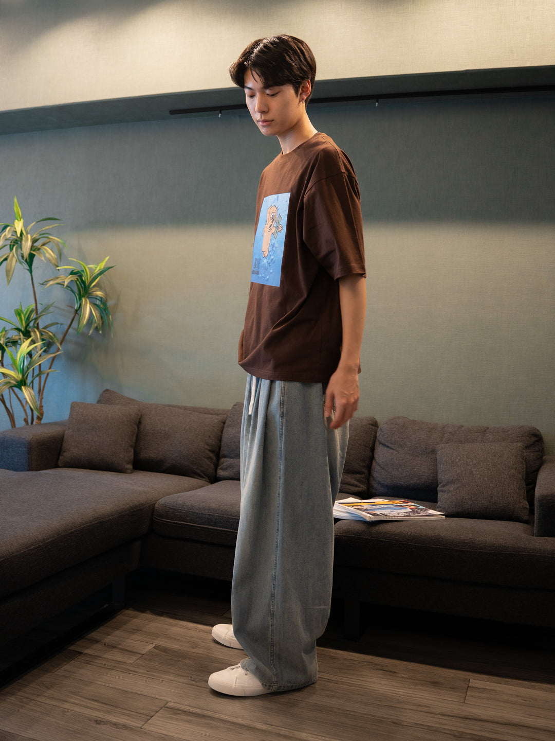 [SET]【bbO】ベースくんキャッチザマネーT +【bbO】イージーコクーンワイドデニムパンツ(2set)
