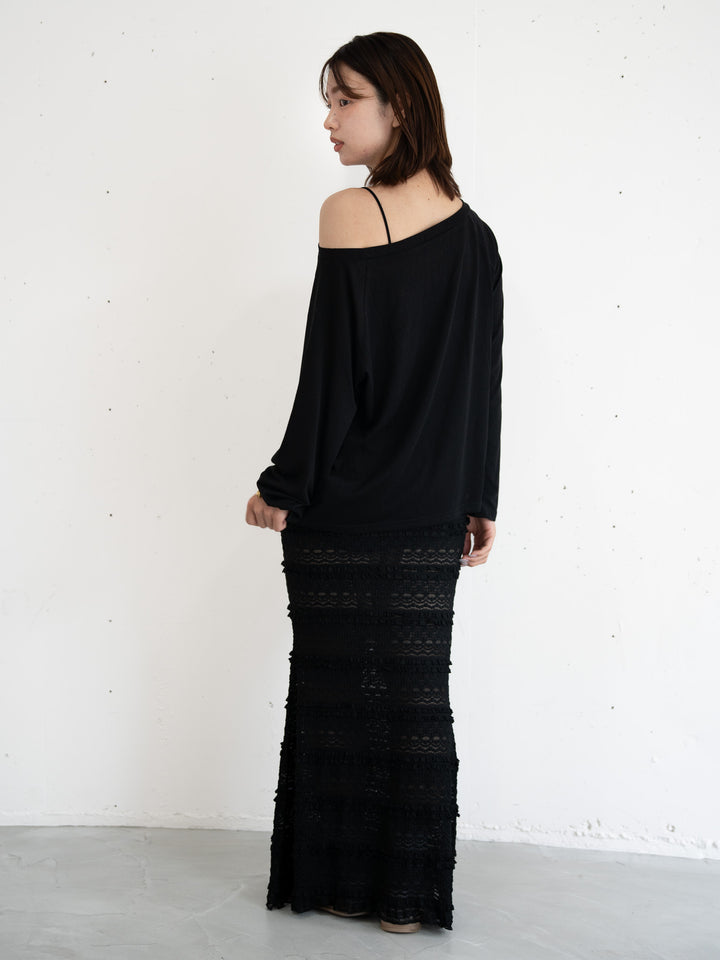 【bbO】ルーズネックナンバリングクロップドロンT