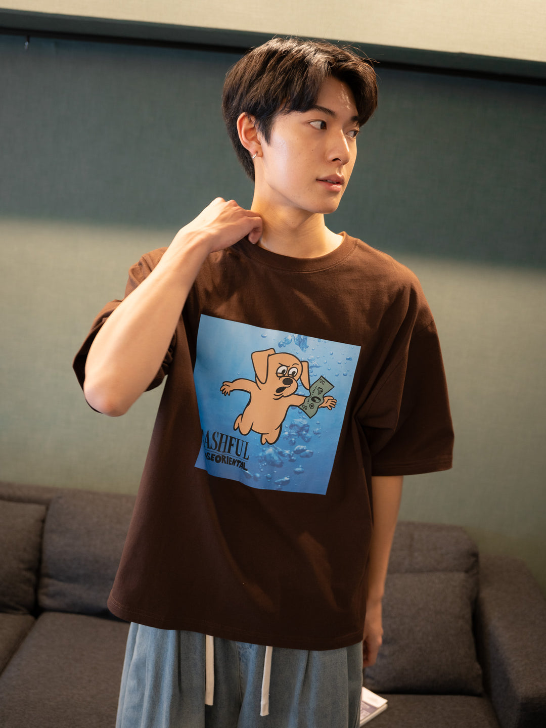 [SET]【bbO】ベースくんキャッチザマネーT +【bbO】イージーコクーンワイドデニムパンツ(2set)