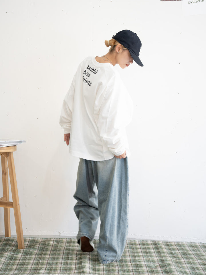 【bbO】バックロゴボリュームロンT x【bbO】イージーコクーンワイドデニムパンツ（2枚組み）