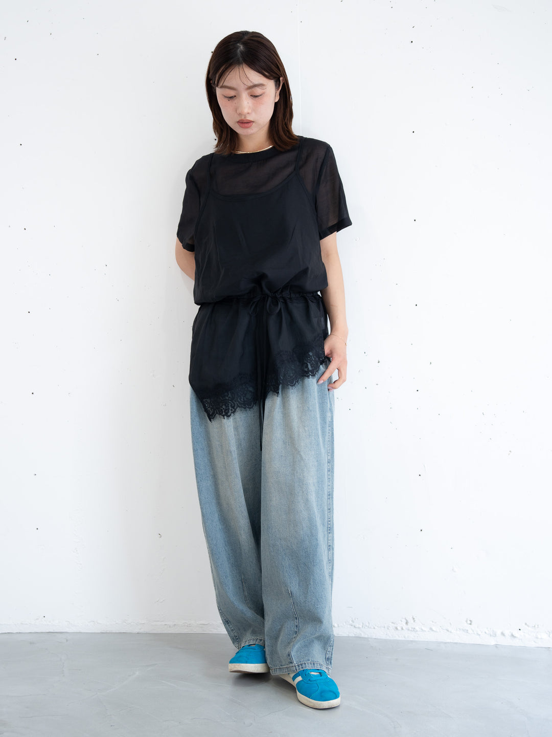 【bbO】アシンメトリーレースキャミレイヤードブラウス