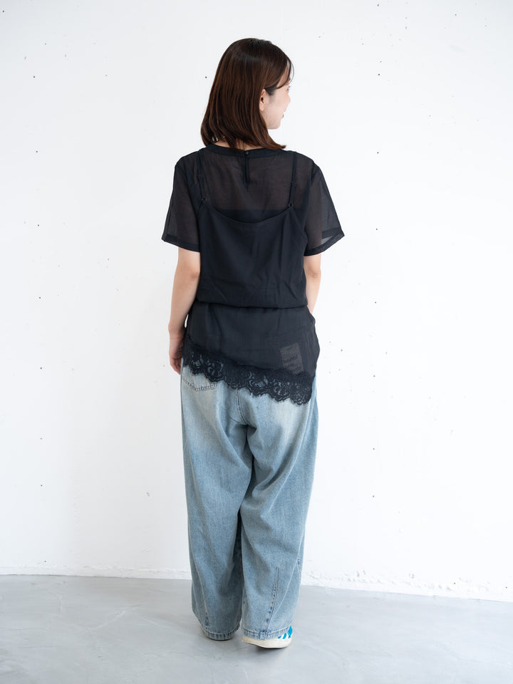 【bbO】アシンメトリーレースキャミレイヤードブラウス