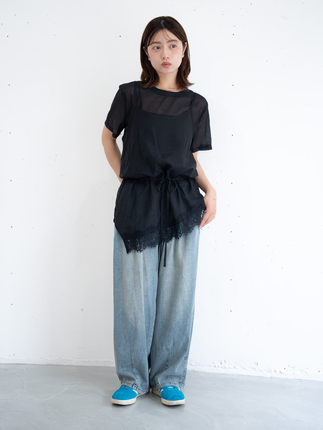 【bbO】アシンメトリーレースキャミレイヤードブラウス