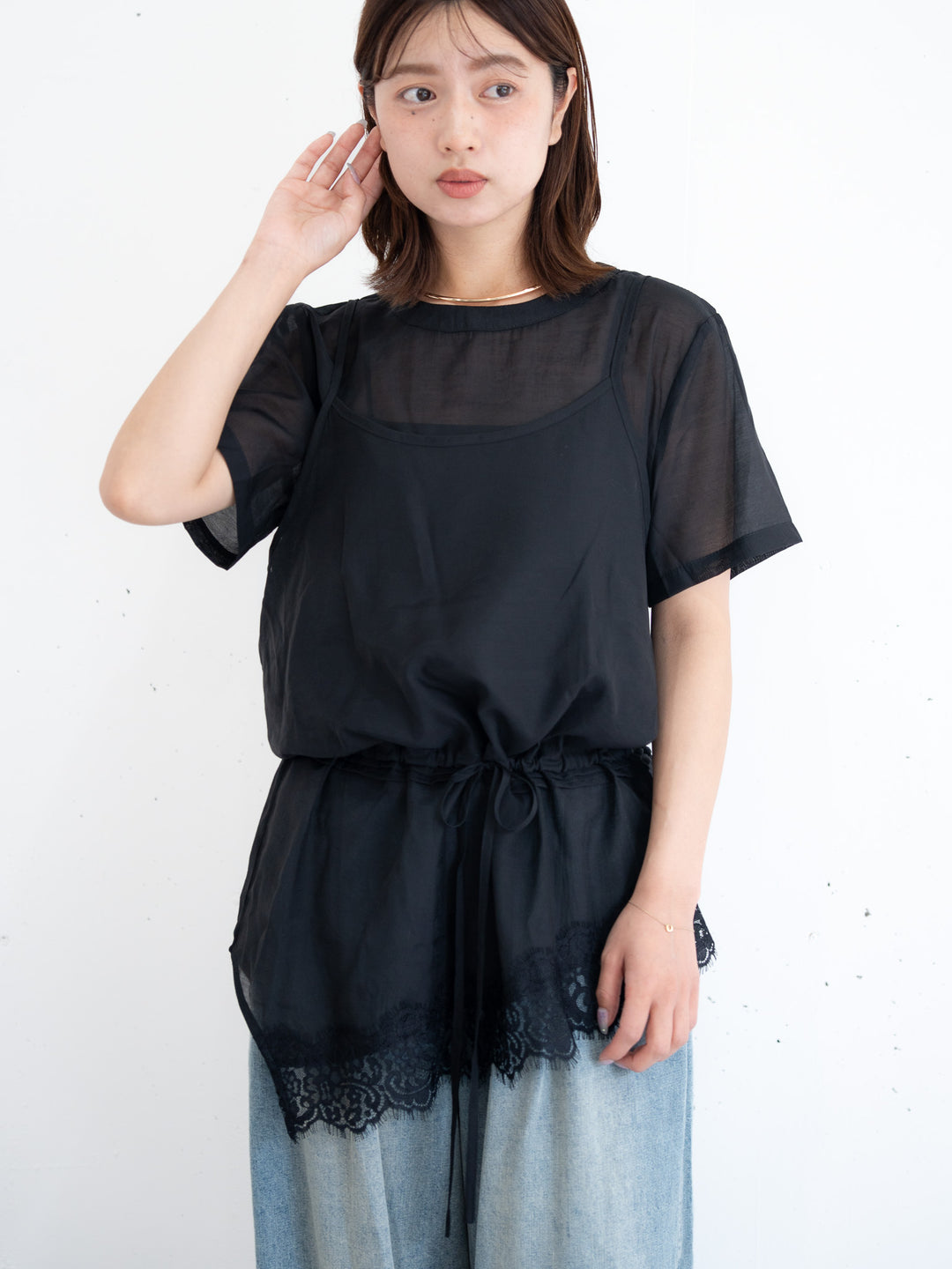 【bbO】アシンメトリーレースキャミレイヤードブラウス
