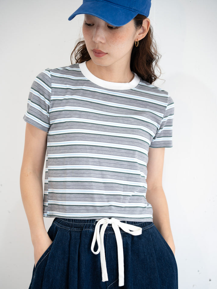 【bbO】マルチボーダーコンパクトTシャツ