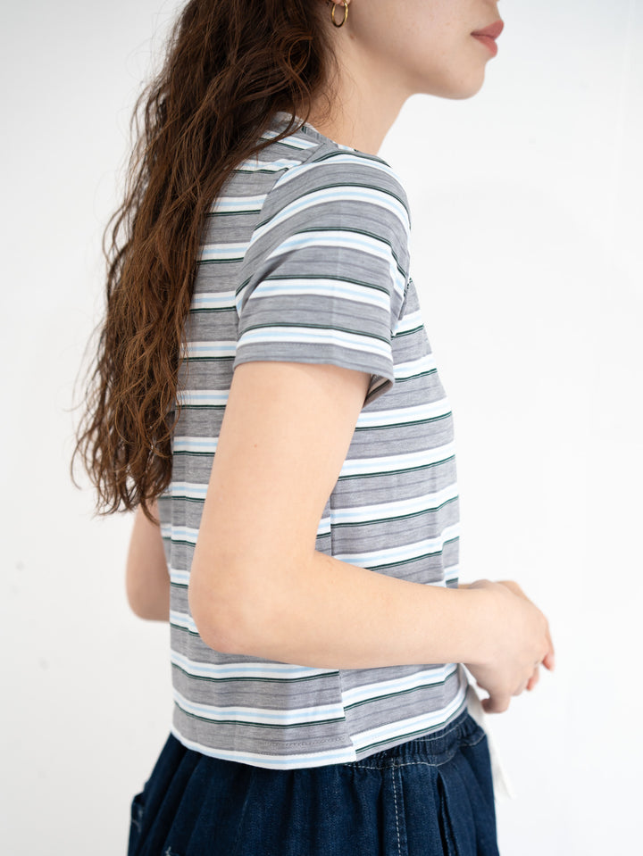 【bbO】マルチボーダーコンパクトTシャツ