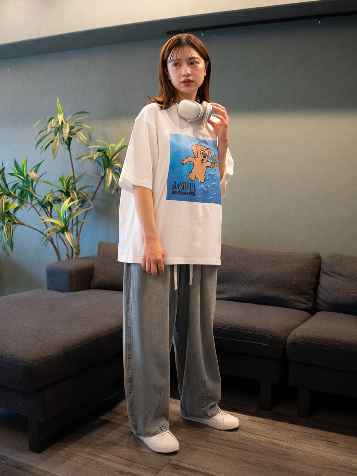 [SET]【bbO】ベースくんキャッチザマネーT +【bbO】イージーコクーンワイドデニムパンツ(2set)