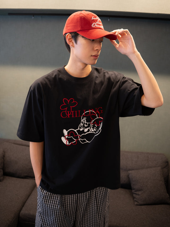 [SET]【bbO】バッシュフルくんCHILLING T+【bbO】イージーコクーンワイドデニムパンツ(2set)