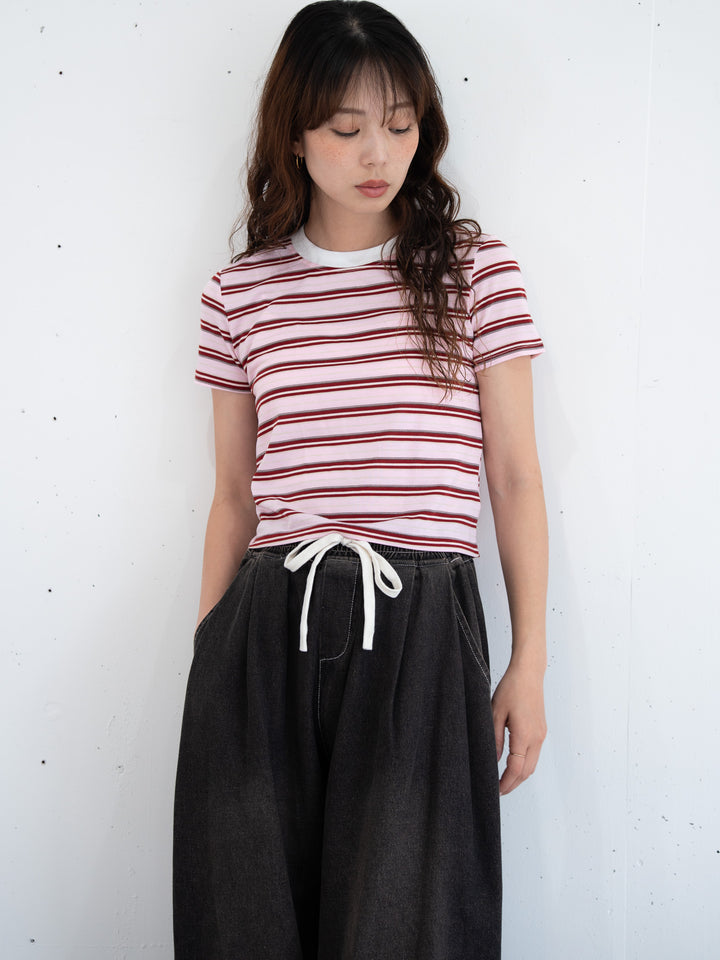 【bbO】マルチボーダーコンパクトTシャツ