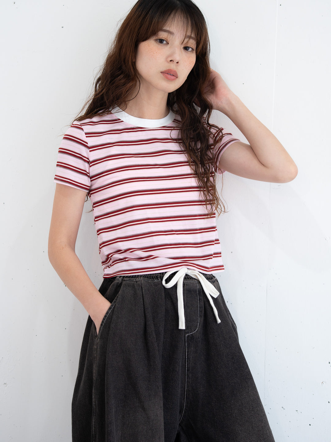 【bbO】マルチボーダーコンパクトTシャツ