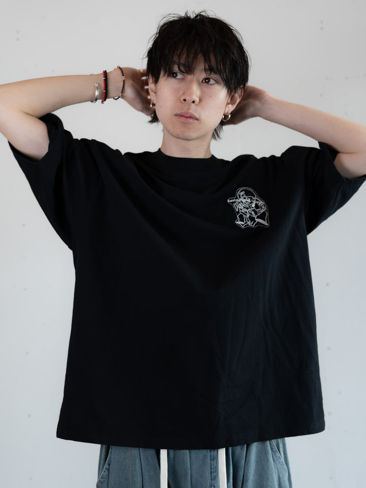 [SET]【bbO】オーバーサイズバッシュフルくんパッチT+【bbO】イージーコクーンワイドデニムパンツ(2set)