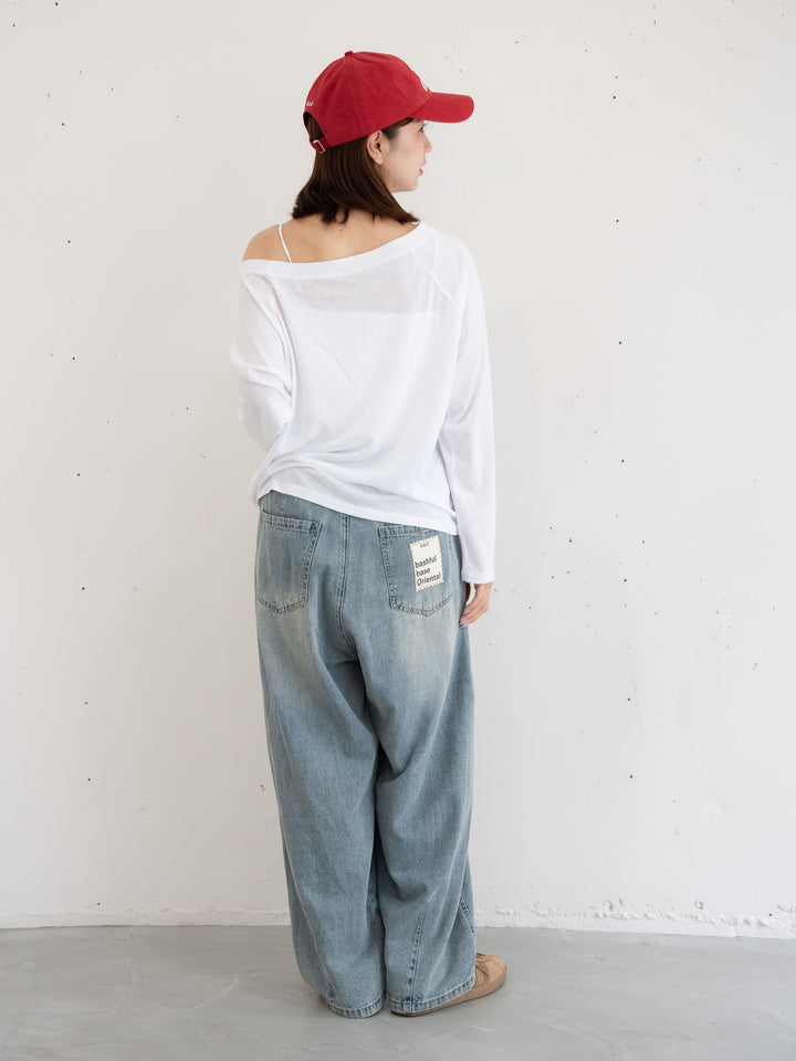 【bbO】ルーズネックナンバリングクロップドロンT